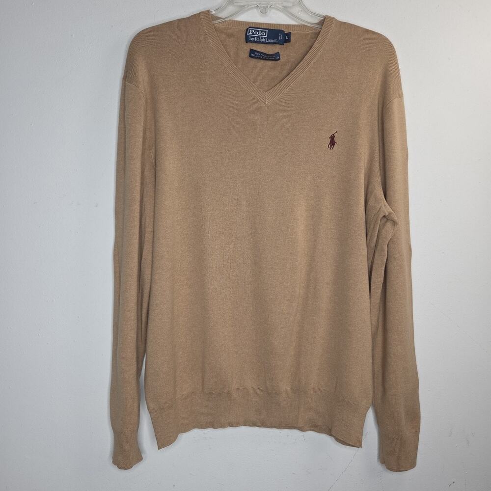 Polo By Ralph Lauren Mens Sweater 100% Pima Cotton TAN Sz L